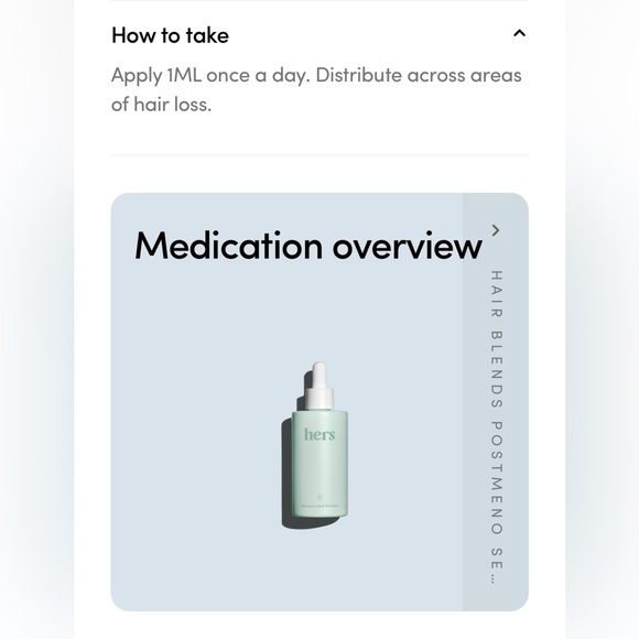 hers Minoxidil Postmeno Hair Serum Unopened, Finasteride 0.3%/Minoxidil 6% - Picture 3 of 7